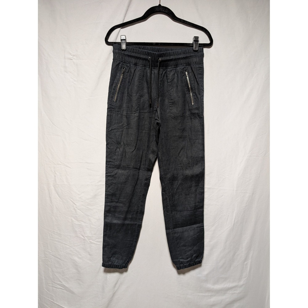 Athleta Cabo Linen Black Joggers Drawstring Pants Tapered‎ Leg Women's 4 Tall